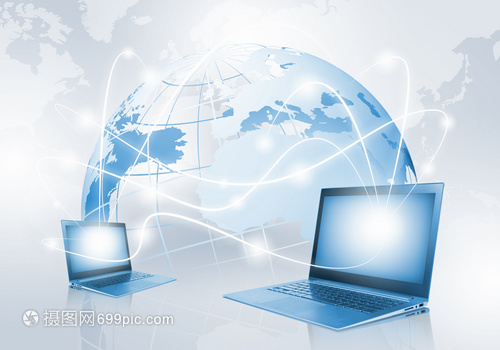 網(wǎng)絡背景上帶地球儀插圖的筆記本電腦圖像