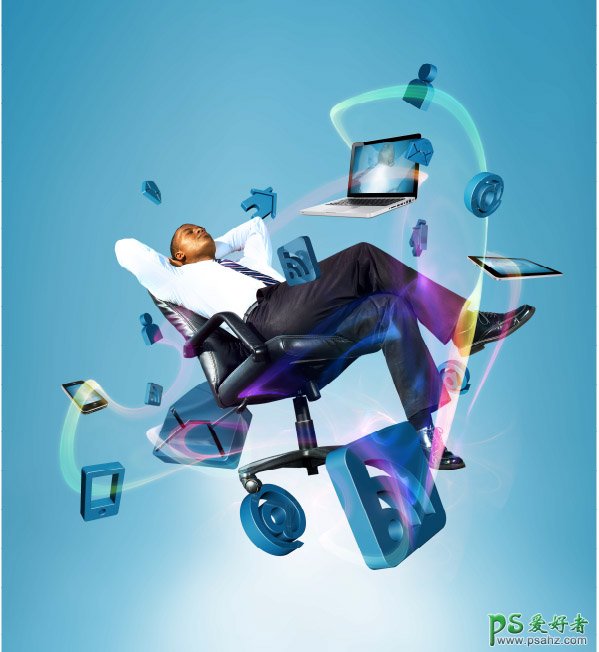 科技藍風格互聯網電子辦公產品廣告,網絡輕松辦公海報圖片。